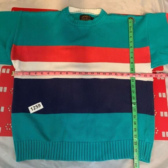 EDDIE BAUER 100% cotton sweater green red striped mens sz L - Picture 7 of 7